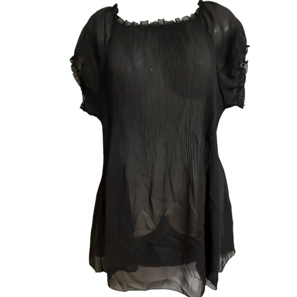 Beware Sheer Top SZ 2X Accordion Stretchy‎ Whimsigoth Edgy Stretchy Made in USA